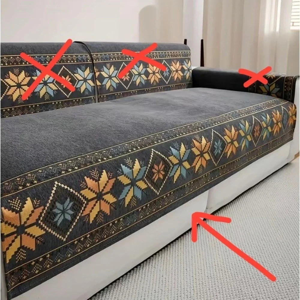 Boho Non-Slip Loveseat Seat Cover‎ Pet Friendly Blue Embroidered Protector